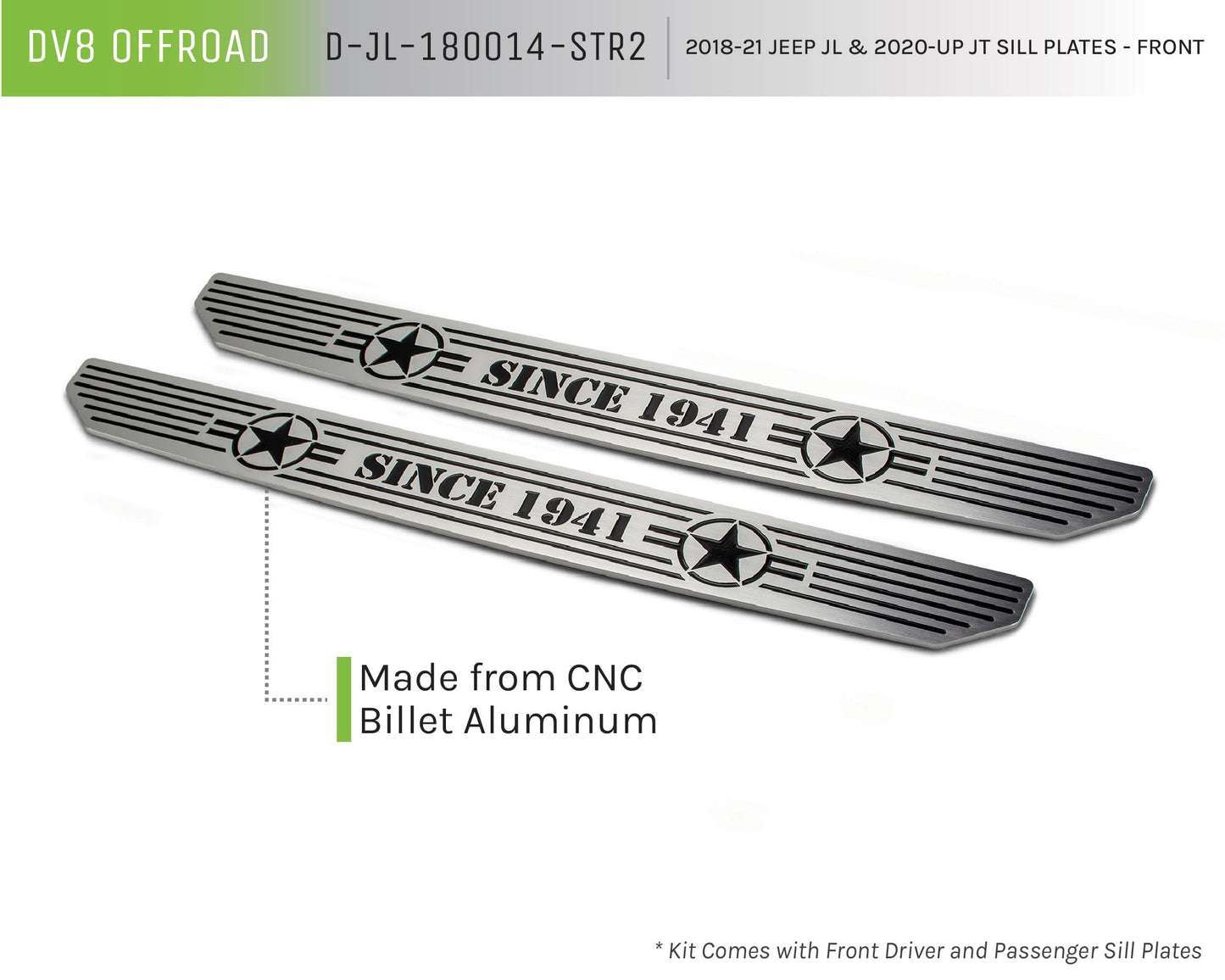 Jeep JL/Gladiator Front Sill Plates with in.Since 1942 in. Logo by DV8 Offroad