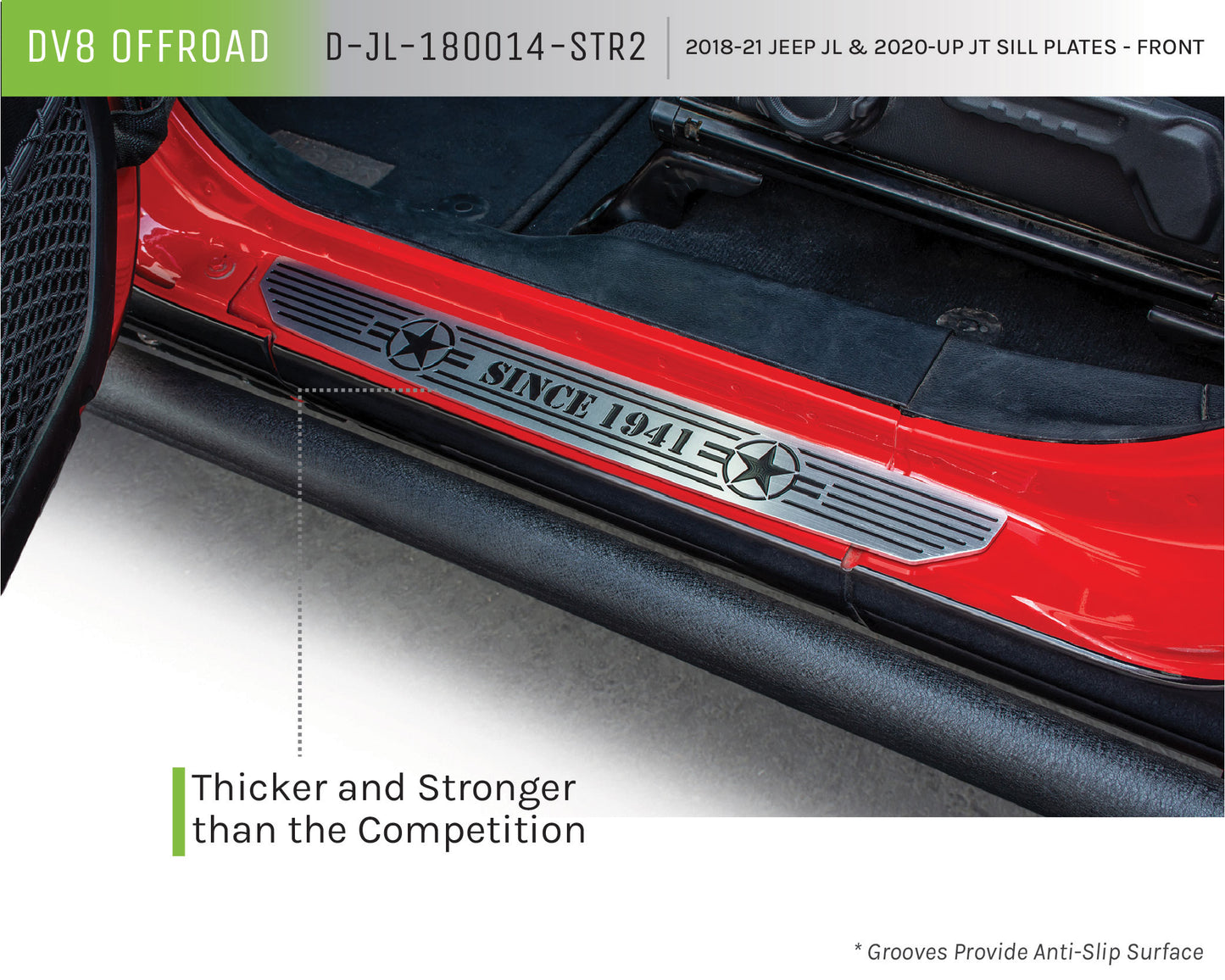 Jeep JL/Gladiator Front Sill Plates with in.Since 1942 in. Logo by DV8 Offroad