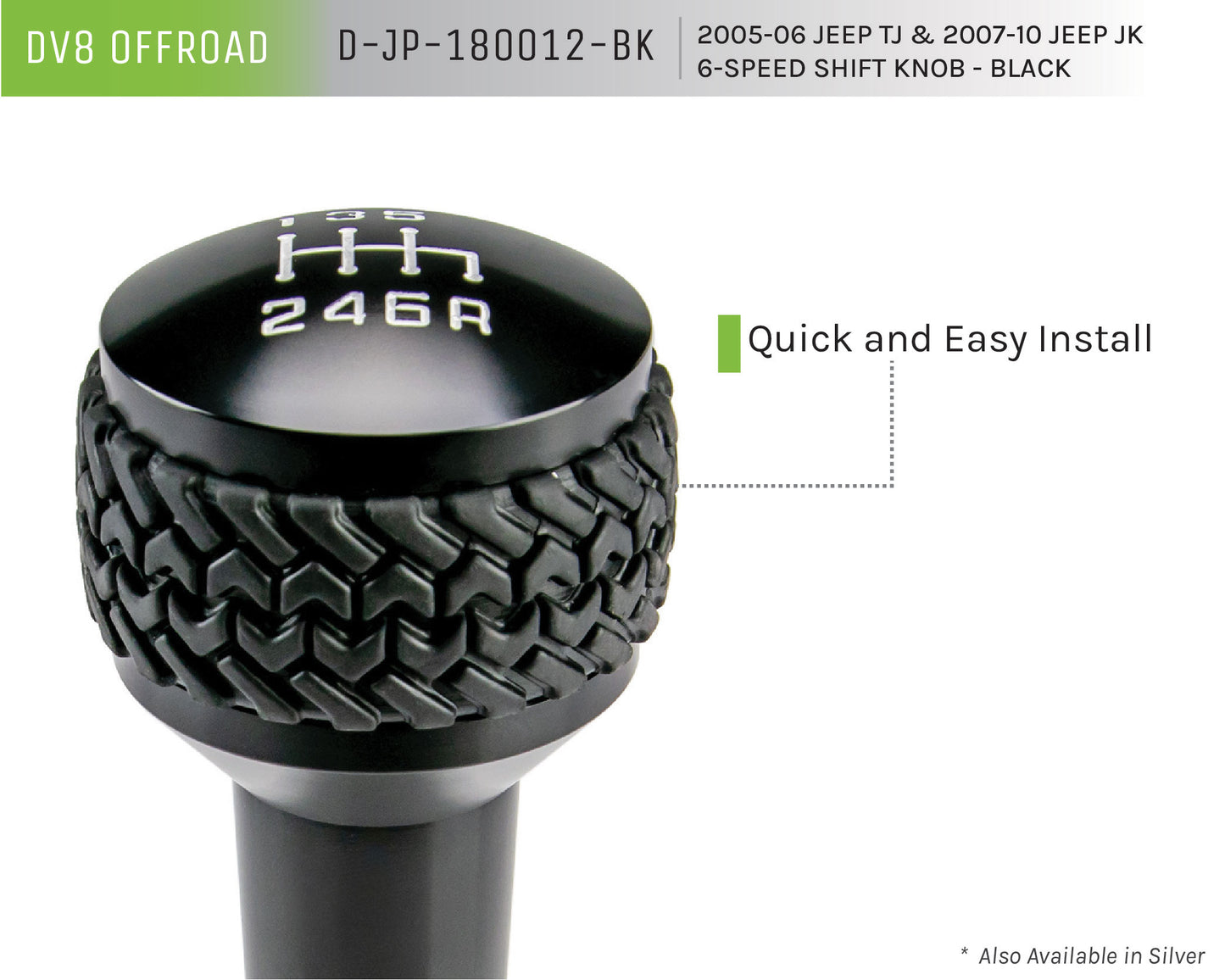 05-06 Jeep TJ/07-10 Jeep JK 6-Speed Shift Knob; Black by DV8 Offroad