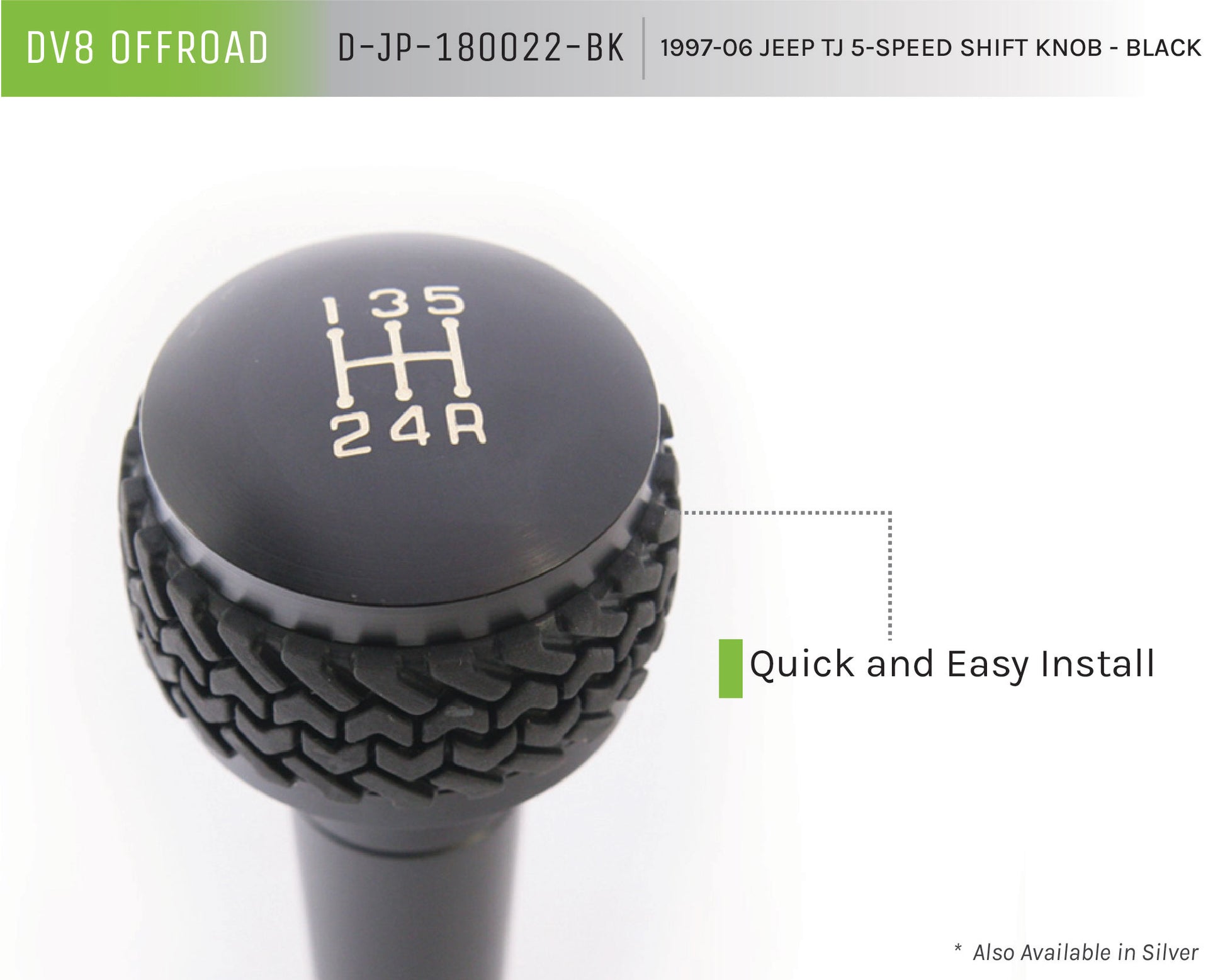 97-06 Jeep TJ 5-Speed Shift Knob; Black by DV8 Offroad