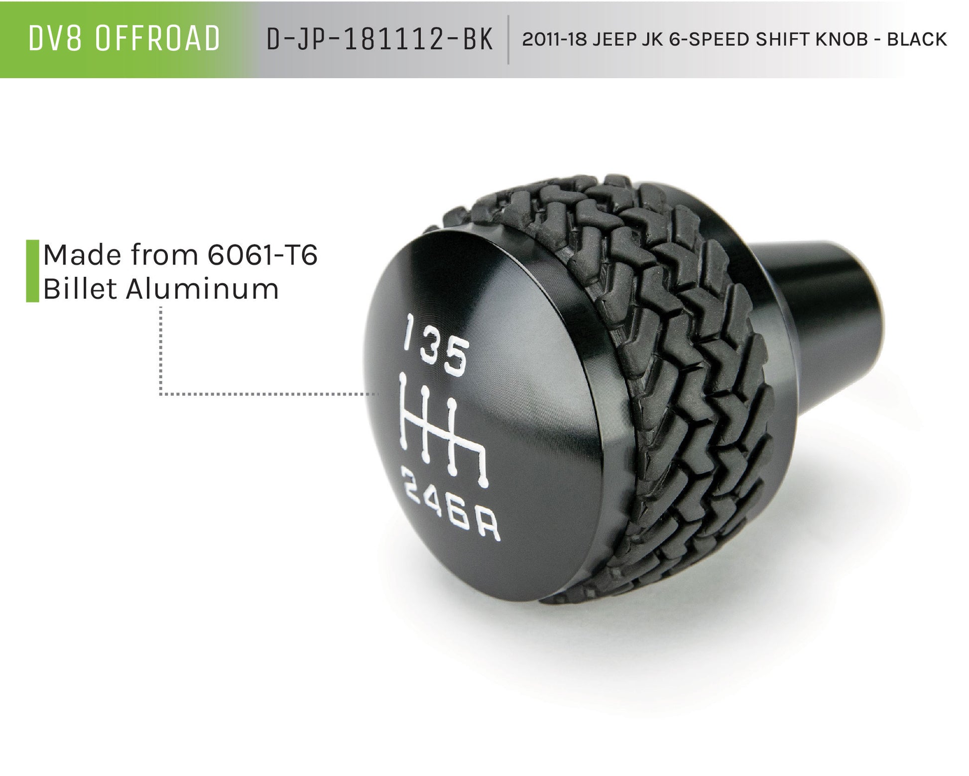 11-18 Jeep JK 6-Speed Shift Knob; Black by DV8 Offroad