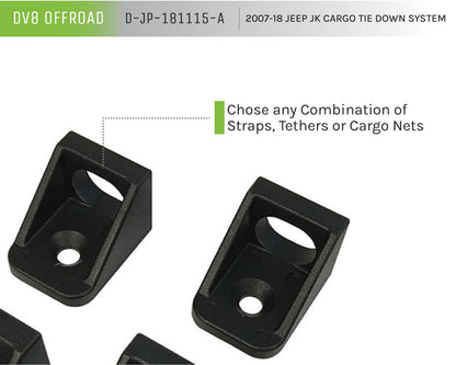 07-18 Jeep JK Cargo Tie Down System; 4-Pieces by DV8 Offroad