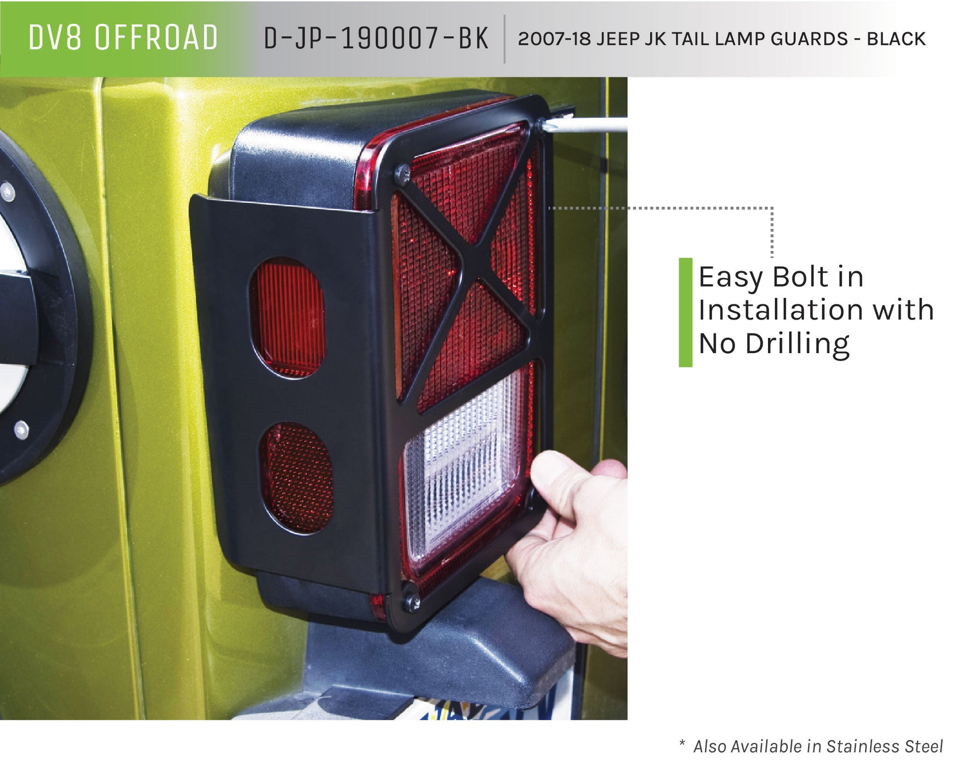 07-18 Jeep JK Tail Lamp Guard; Black; Pair by DV8 Offroad