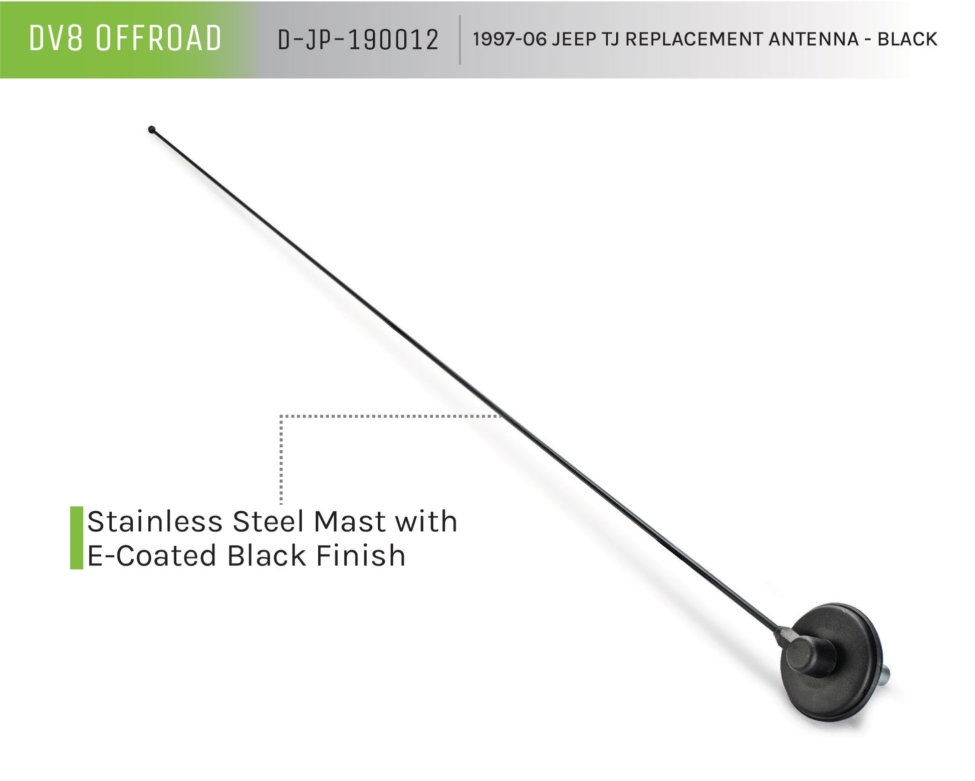 97-06 Jeep TJ Replacement Antenna; Black by DV8 Offroad