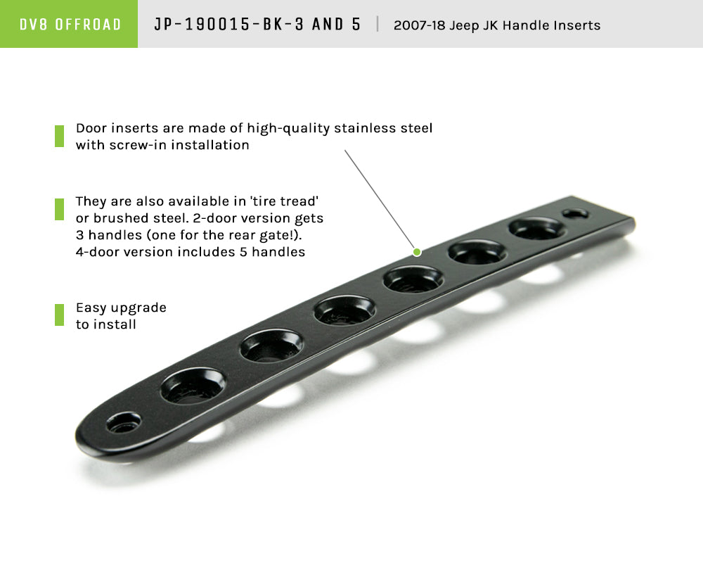 07-18 Jeep JK 2-Door Black Door Handles Inserts; 3-Pieces by DV8 Offroad