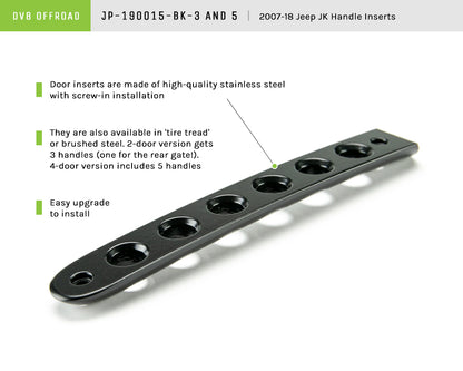 07-18 Jeep JK 2-Door Black Door Handles Inserts; 3-Pieces by DV8 Offroad