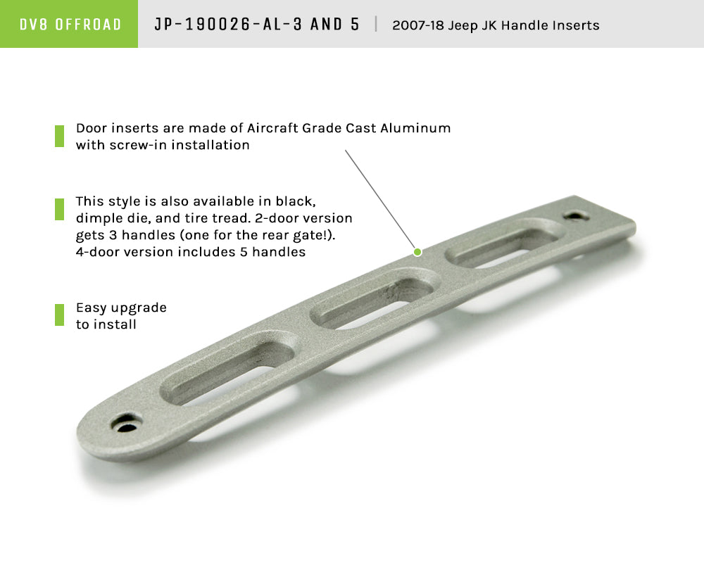 07-18 Jeep JK 2-Door Silver Slot Door Handle Insert; 3-Pieces by DV8 Offroad