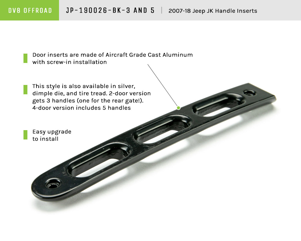 07-18 Jeep JK 2-Door Black Slot Style Door Handle Insert; 3-Pieces by DV8 Offroad