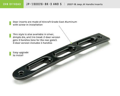 07-18 Jeep JK 2-Door Black Slot Style Door Handle Insert; 3-Pieces by DV8 Offroad