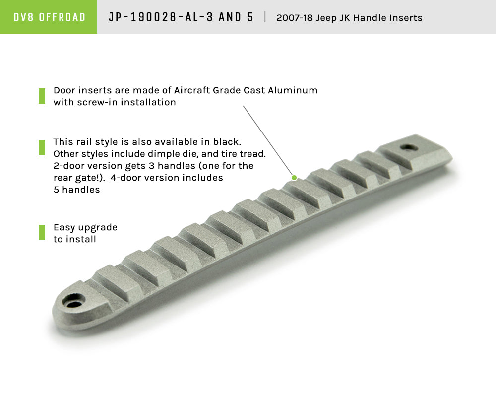 07-18 Jeep JK 2-Door Silver Rail Door Handle Insert; 3-Pieces by DV8 Offroad