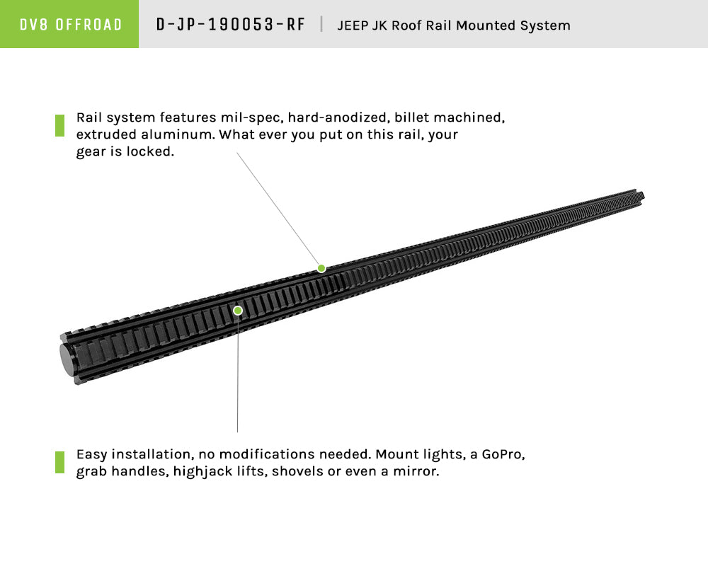 07-18 Jeep Wrangler JK Picatinny Roof Rail Mounted System by DV8 Offroad