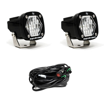 S1 Black LED Light Pod Pair (Wide Cornering; Clear) by Baja Designs