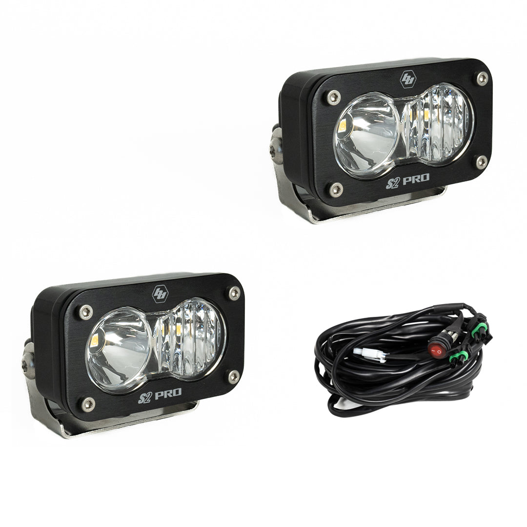 S2 Pro Black LED Light Pod Pair (Driving/Combo; Clear) by Baja Designs
