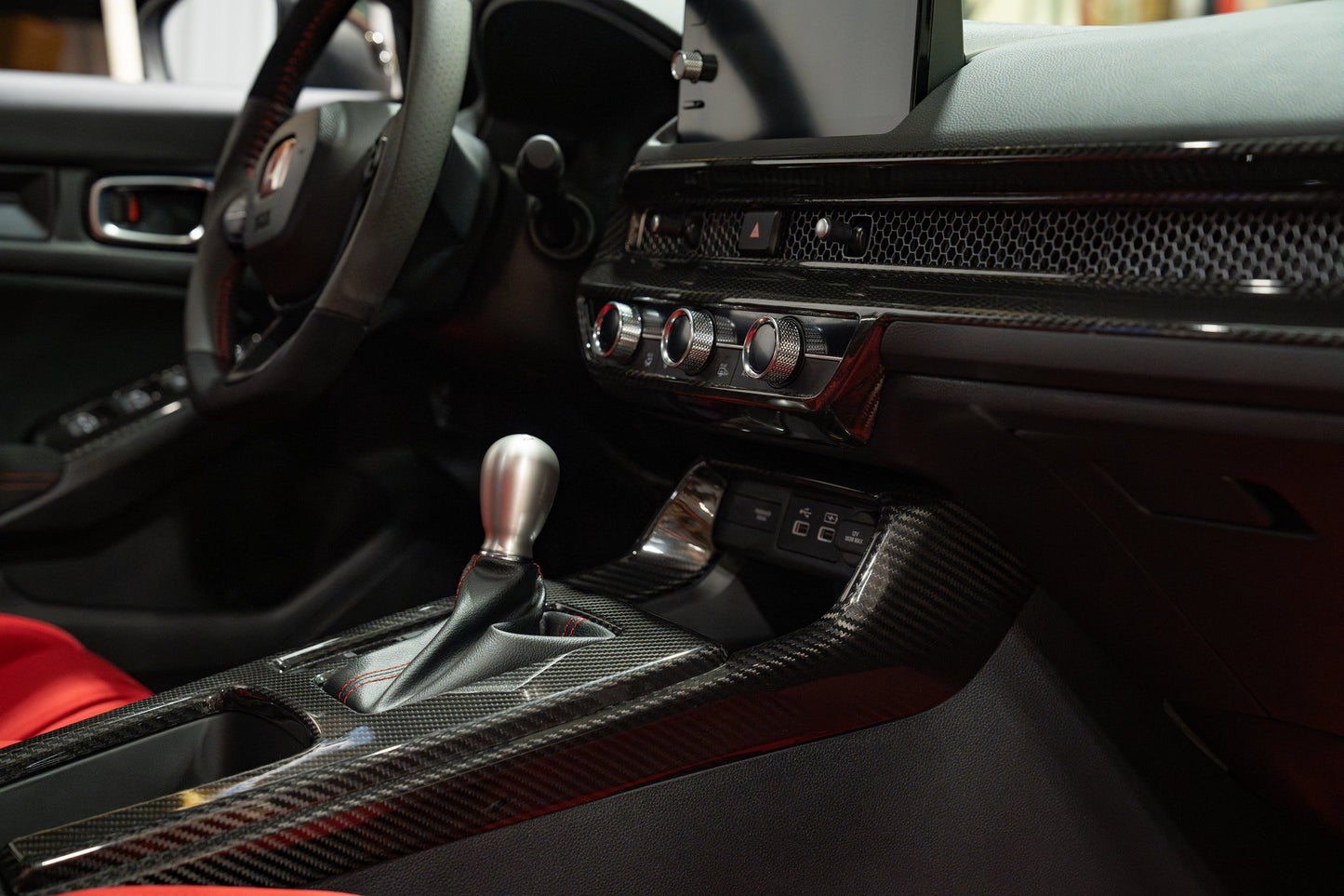 OLM LE Carbon Fiber Shift Panel Side Covers (3pc) - 2023+ Honda Civic FL5 Type R by OLM