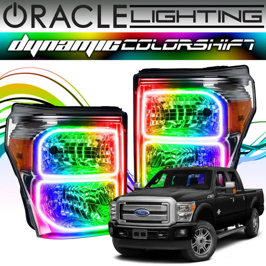 2011-2016 Ford F-250/F-350 Super Duty ORACLE Dynamic ColorSHIFT Headlight Halo Kit (Square Ring Design) by ORACLE Lighting