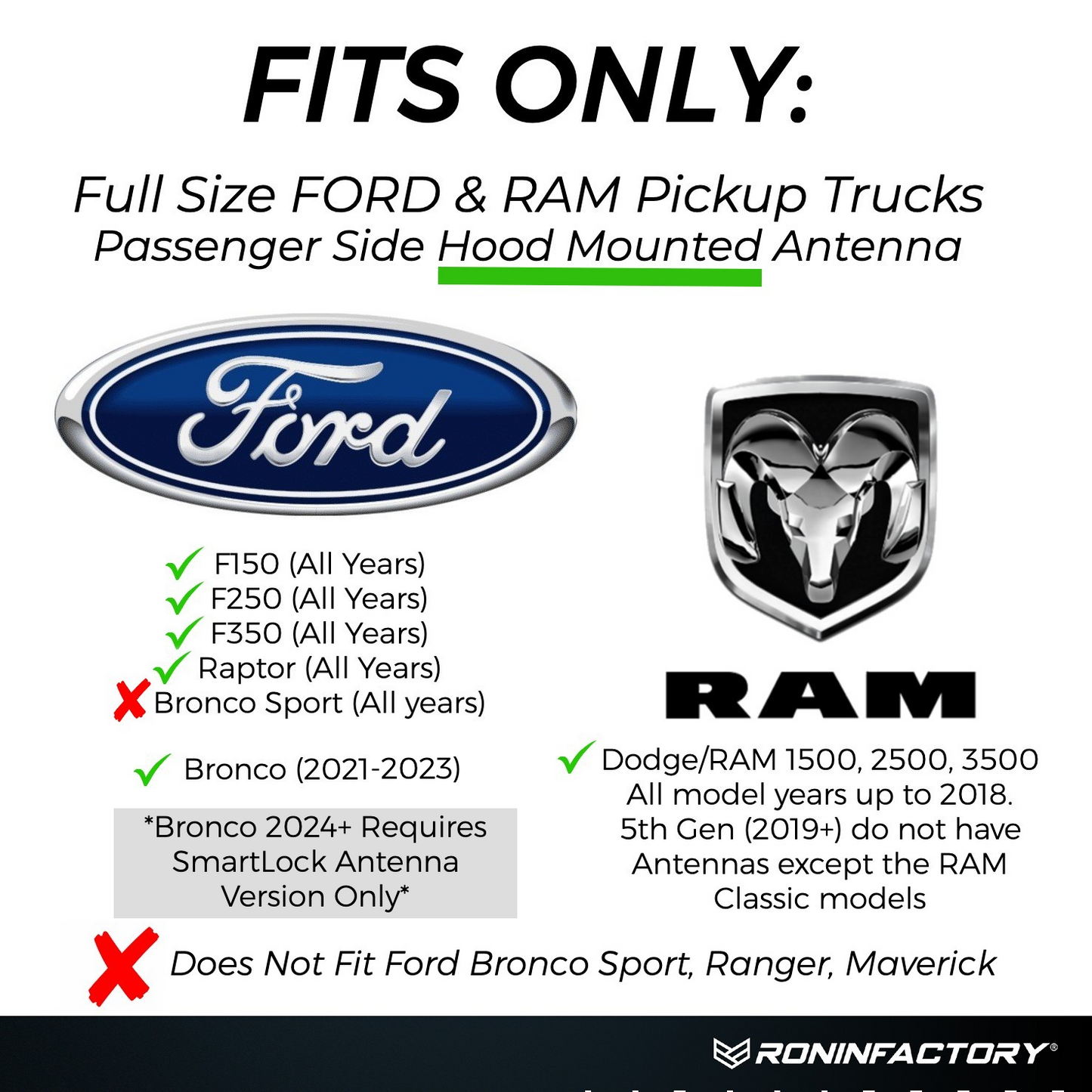 TUFFLOCK® SHORT ANTENNA FOR FORD (4 INCH) by Ronin Factory