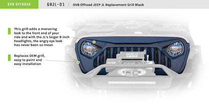 18+ Jeep JL & 20 Jeep JT Replacement Grill; Black by DV8 Offroad