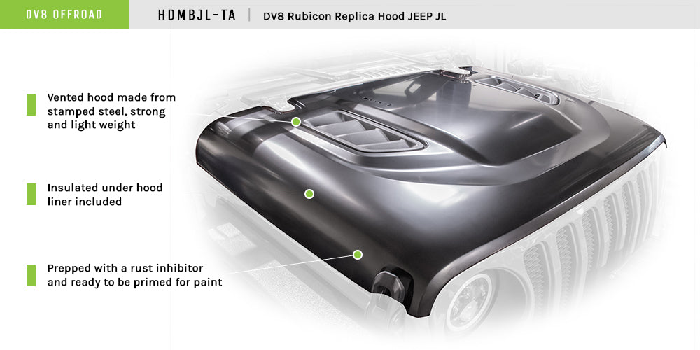 18+ Jeep JL & 20 Jeep JT Hood; Rubicon Replica by DV8 Offroad