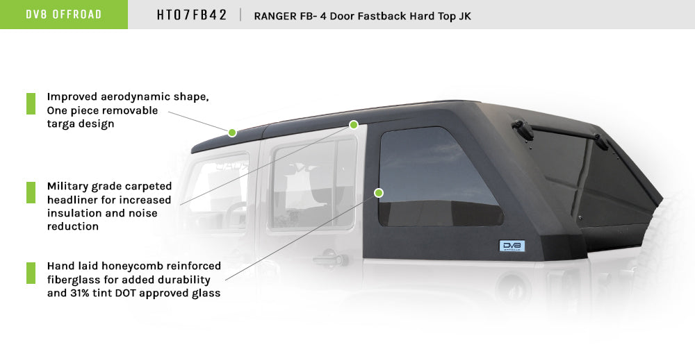 07-18 Jeep JK 4-Door Hard Top; Fastback by DV8 Offroad