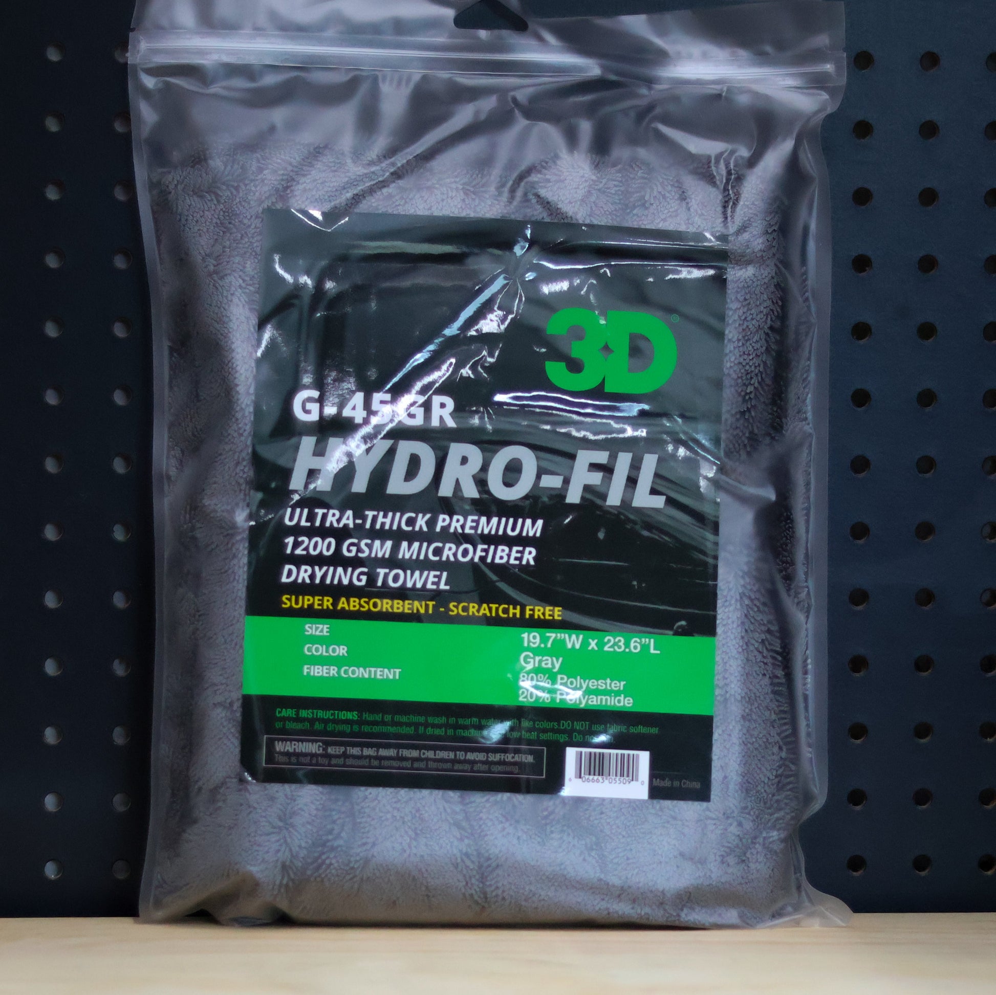 3D Gray HYDRO-FIL Ultra-Thick 1200 GSM Premium Microfiber Towel 20X24 G-45GR by 3D