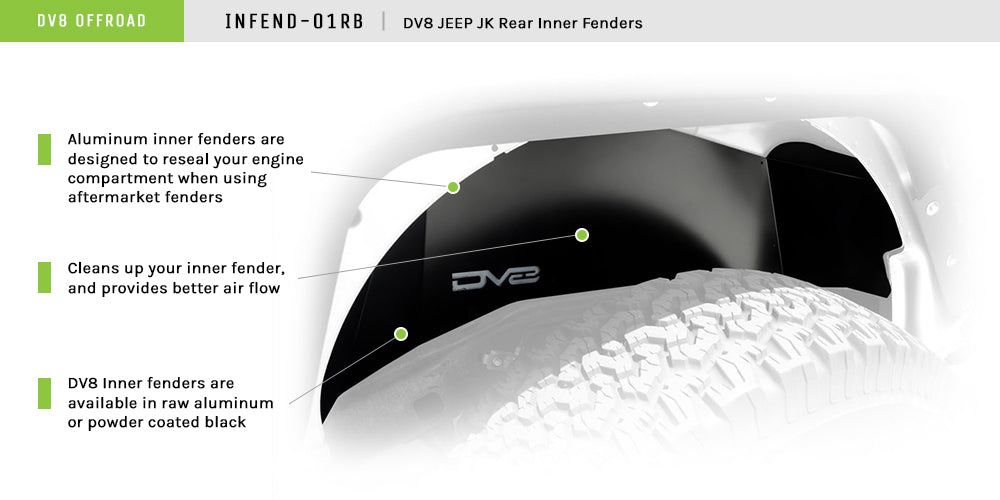 07-18 Jeep JK Inner Fender; Rear; Black Finish by DV8 Offroad