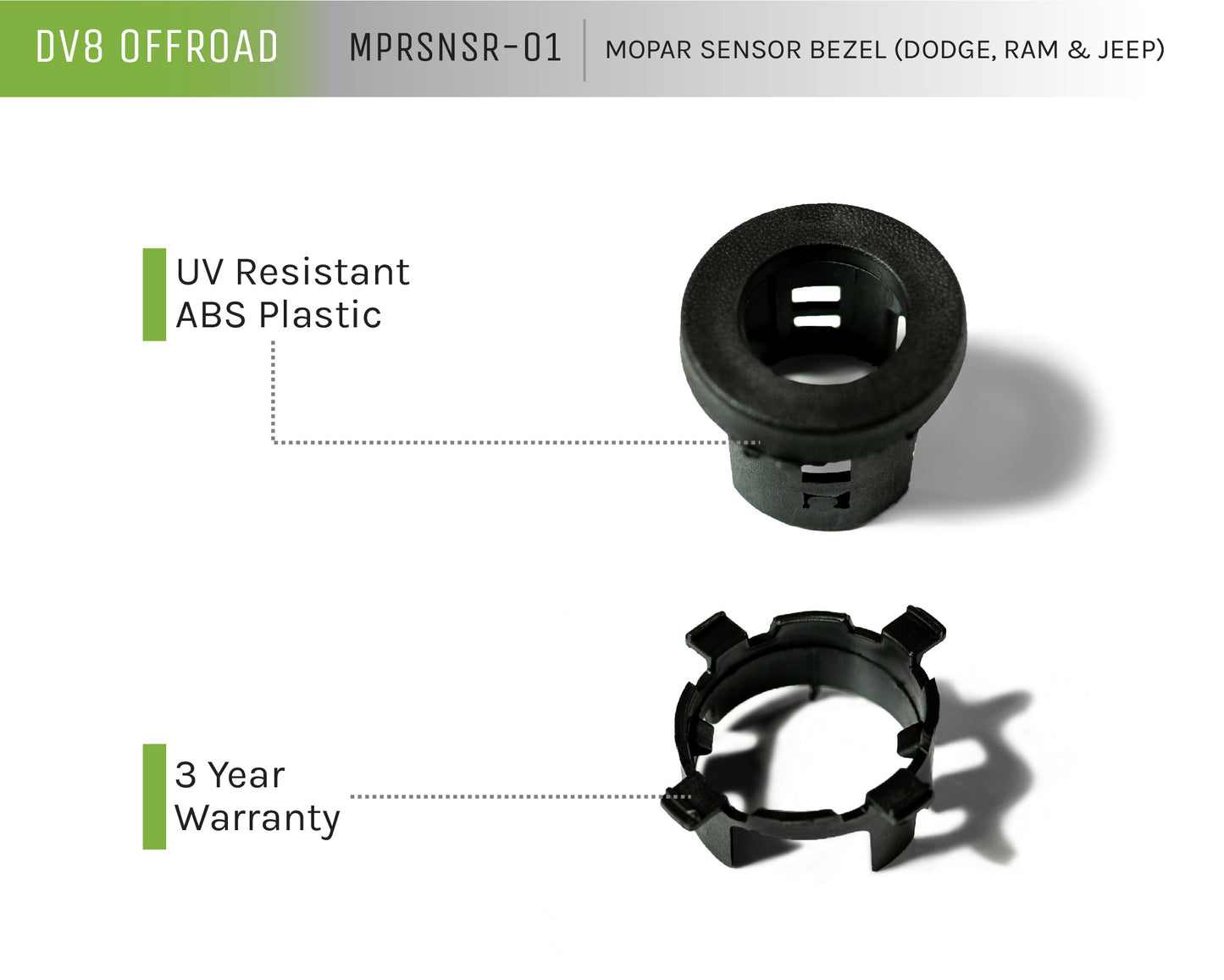 REPLACEMENT FRONT BEZEL AND REAR CLIP FOR MOPAR SENSORS (SENSORS NOT INCLUDED) by DV8 Offroad