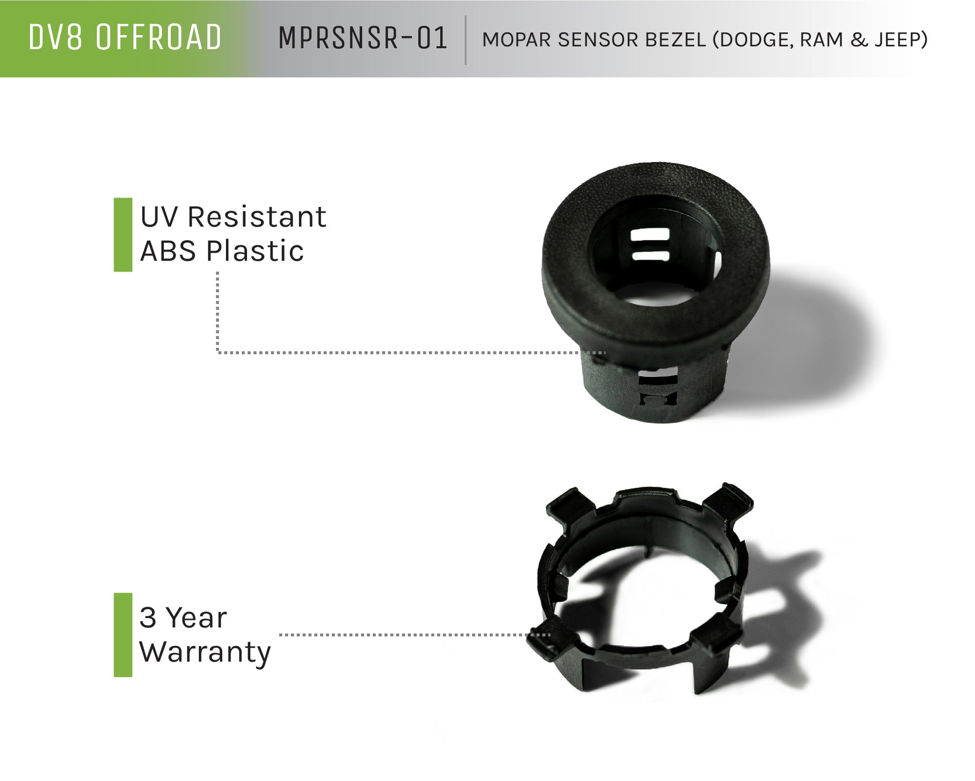 REPLACEMENT FRONT BEZEL AND REAR CLIP FOR MOPAR SENSORS (SENSORS NOT INCLUDED) by DV8 Offroad