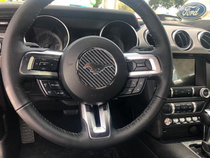 Steering Wheel Center Badge Accent Trim Fits 2015-2023 Ford Mustang by Tufskinz.com