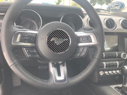 Steering Wheel Center Badge Accent Trim Fits 2015-2023 Ford Mustang by Tufskinz.com