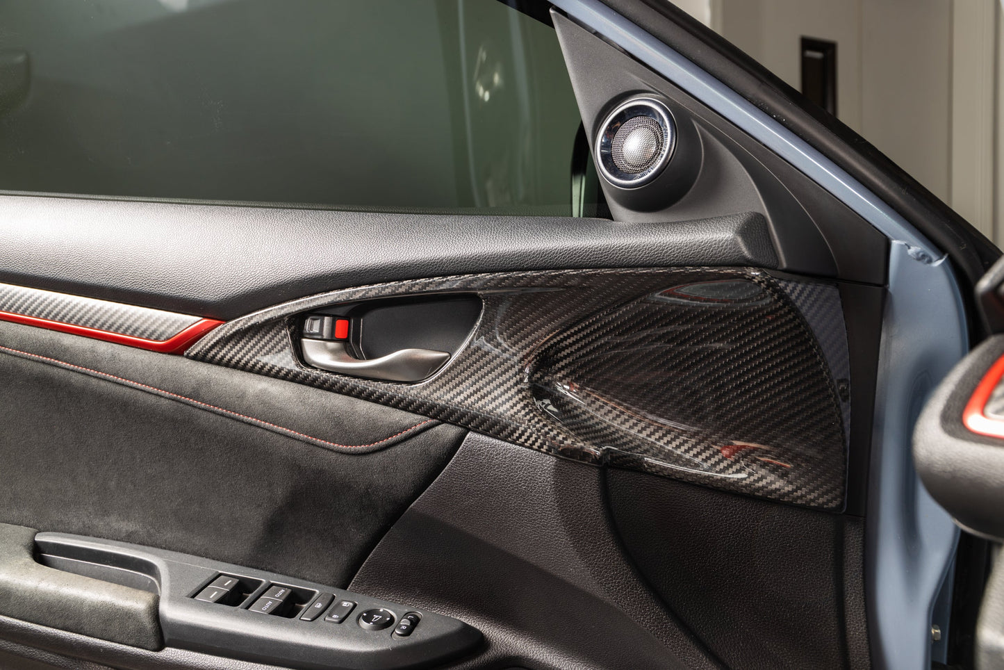 OLM LE Carbon Fiber Interior Door Handle Trim Covers (Full Set) - 2016 - 21 Honda Civic / 2017-21 Honda Civic Type R by MYX Automotive