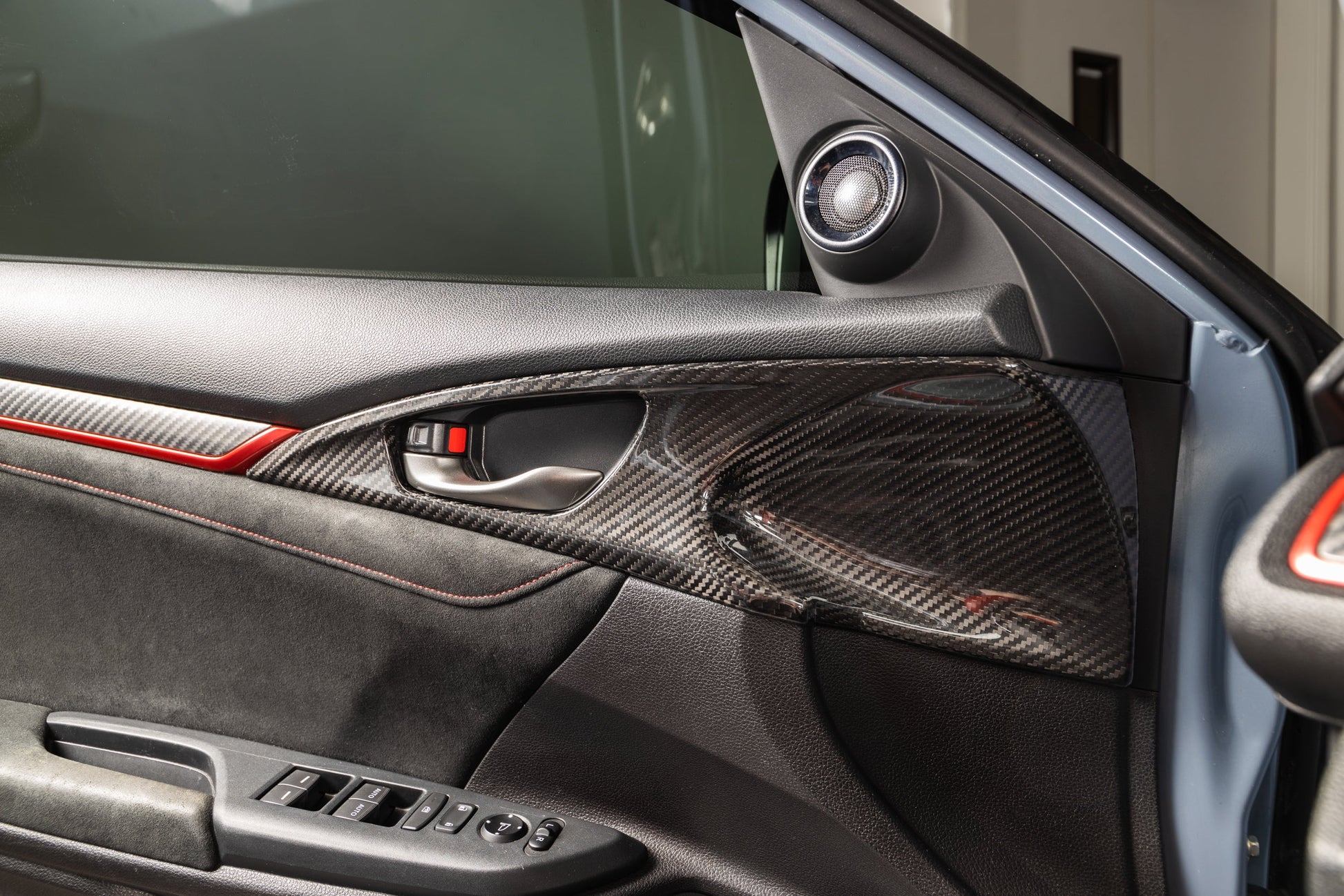 OLM LE Carbon Fiber Interior Door Handle Trim Covers (Full Set) - 2016 - 21 Honda Civic / 2017-21 Honda Civic Type R by MYX Automotive