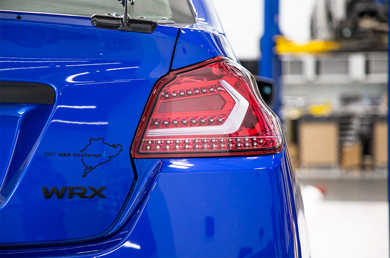 OLM Evolution Tail Lights - Clear Lens, Red Base, White Bar - 2015-2021 Subaru WRX / STI by MYX Automotive