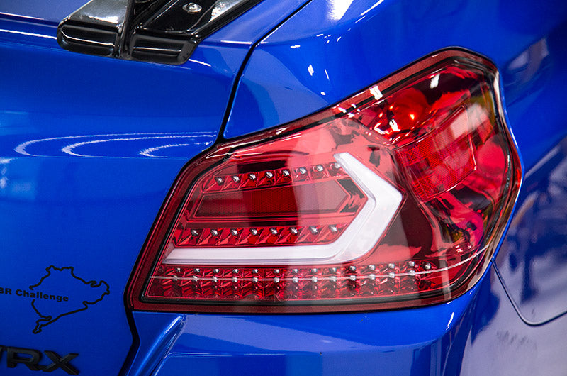 OLM Evolution Tail Lights - Clear Lens, Red Base, White Bar - 2015-2021 Subaru WRX / STI by MYX Automotive