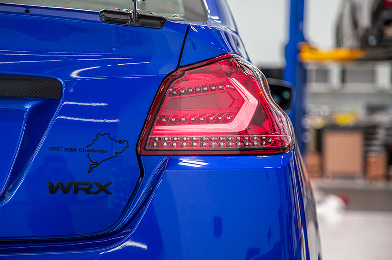 OLM Evolution Tail Lights - Clear Lens, Red Base, White Bar - 2015-2021 Subaru WRX / STI by MYX Automotive