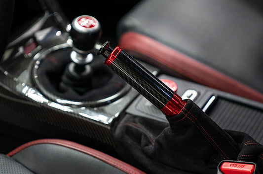OLM Signature Series Ebrake Handle (Black Carbon w/Red) - 2015-2021 WRX & STI / 2013-2022 FR-S / BRZ / 86 / 2014-2018 Forester / 2013+ *Crosstrek by OLM