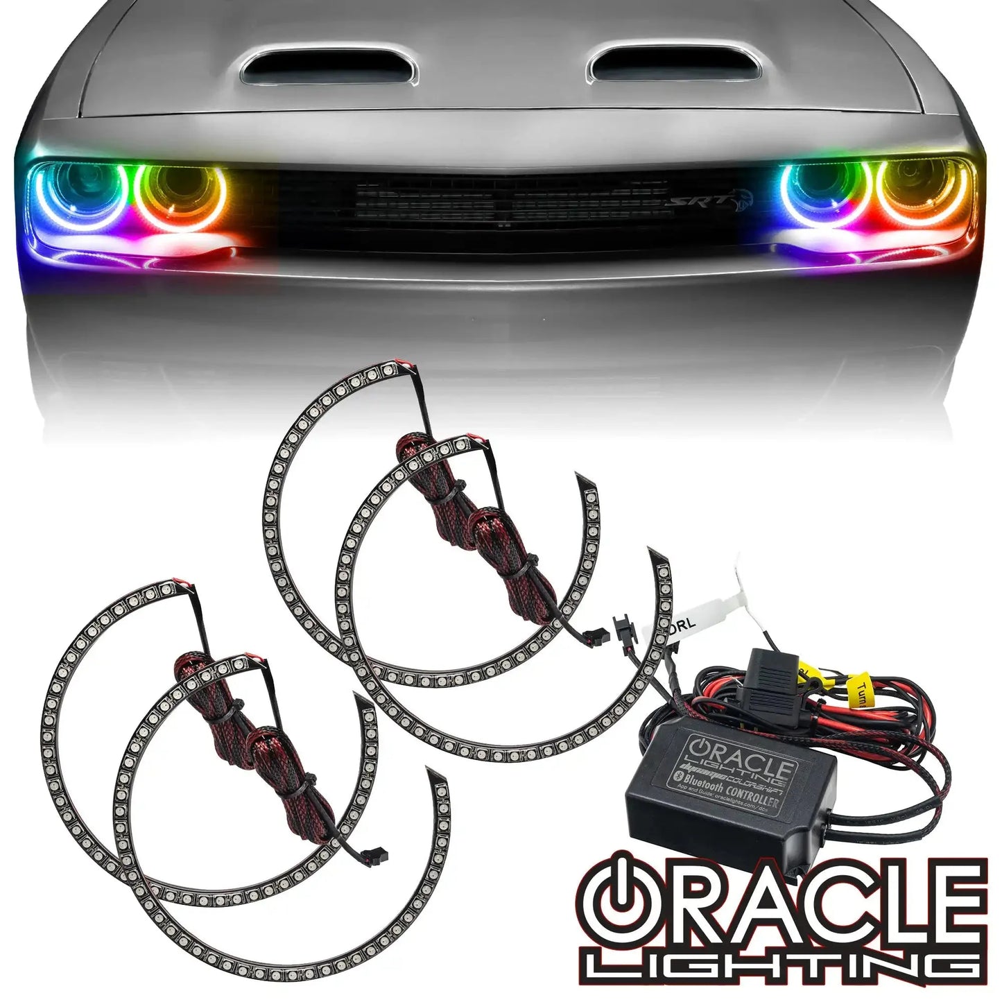 ORACLE Lighting 2015-2023 Dodge Challenger Dynamic ColorSHIFT Headlight Halo Kit - Surface Mount by ORACLE Lighting
