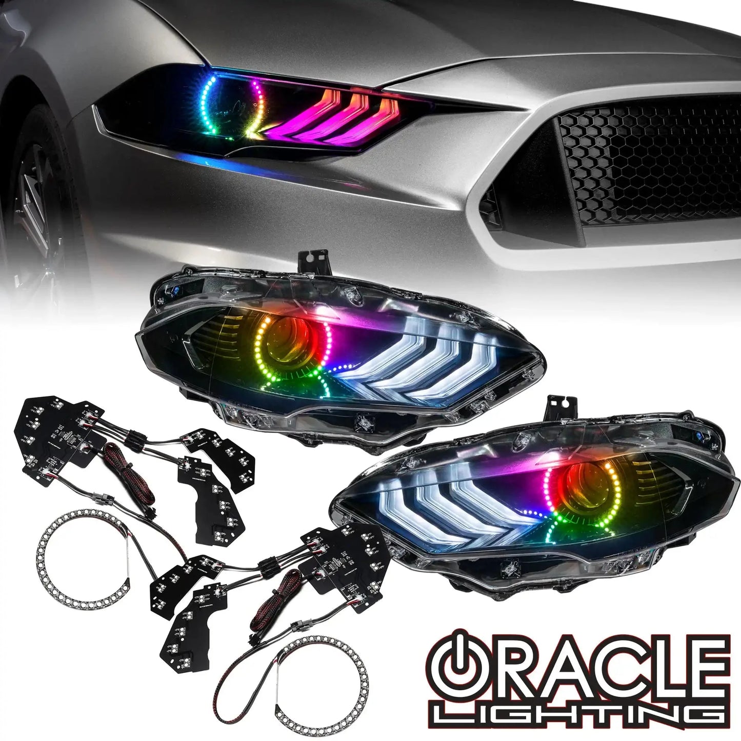 ORACLE Lighting 2018-2023 Ford Mustang Dynamic ColorSHIFT DRL Upgrade w/Halo Kit & Sequential Turn Signal by ORACLE Lighting