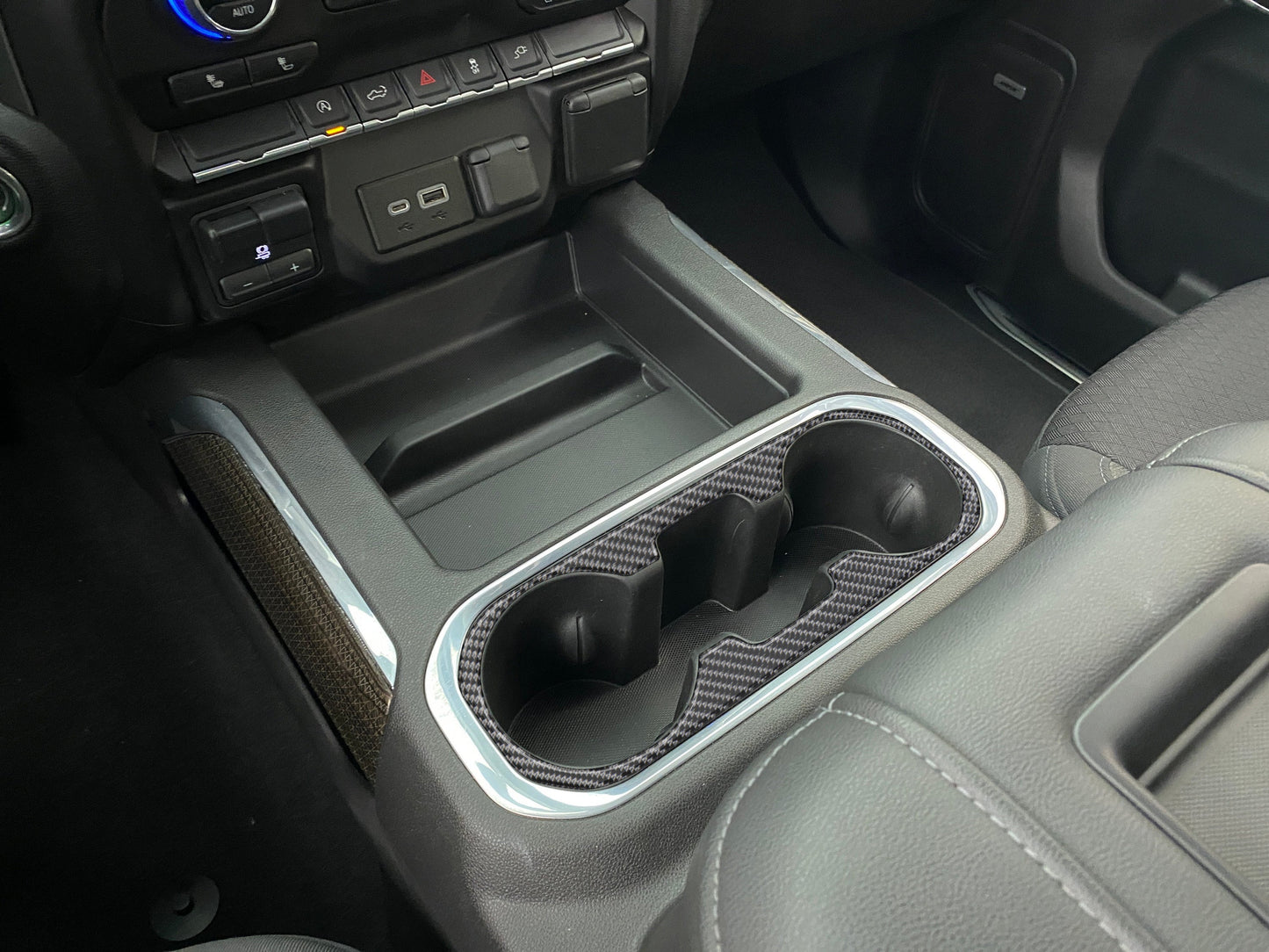 Center Console Cupholder Accent Overlay Fits 2019-2021 Chevrolet Silverado by Tufskinz.com