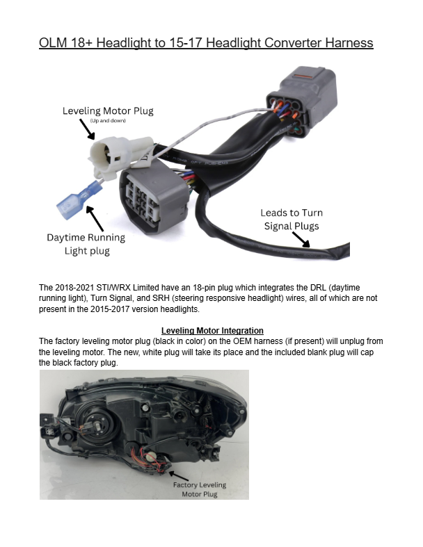 OLM 18+ Headlight to 15-17 Headlight Converter Harness (Pair) - 2018-2021 Subaru WRX / STI by MYX Automotive