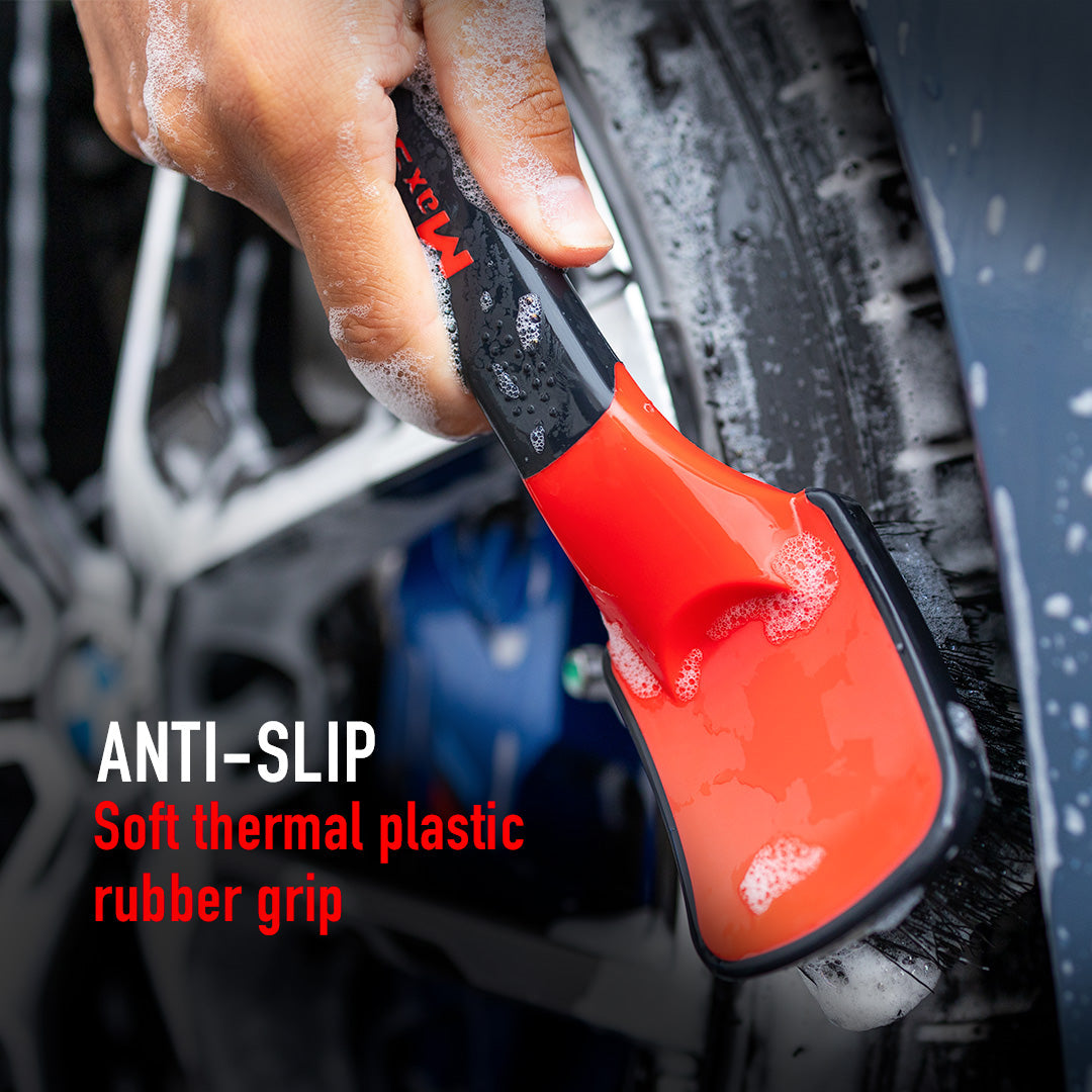 Soft Grip Heavy Duty Tire Brush with Short Handle by MaxshineUSA