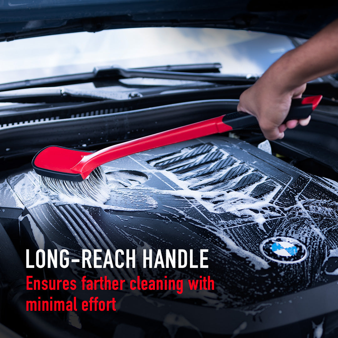 Soft Grip Medium Duty Wheel Cleaning Brush with Long Handle by MaxshineUSA