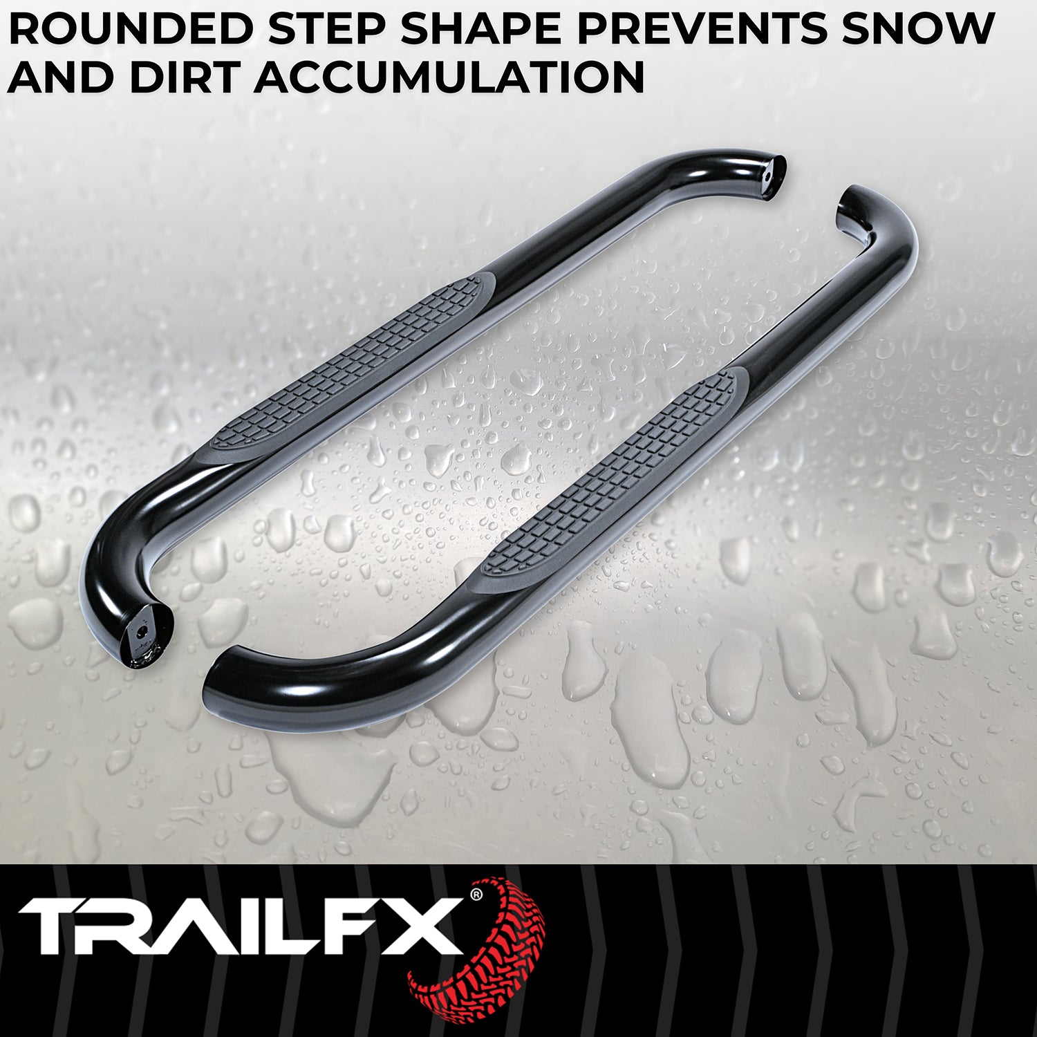 3 Inch Round Bent Powder Coated Black Steel Without End Caps Rocker Panel Mount by TrailFX