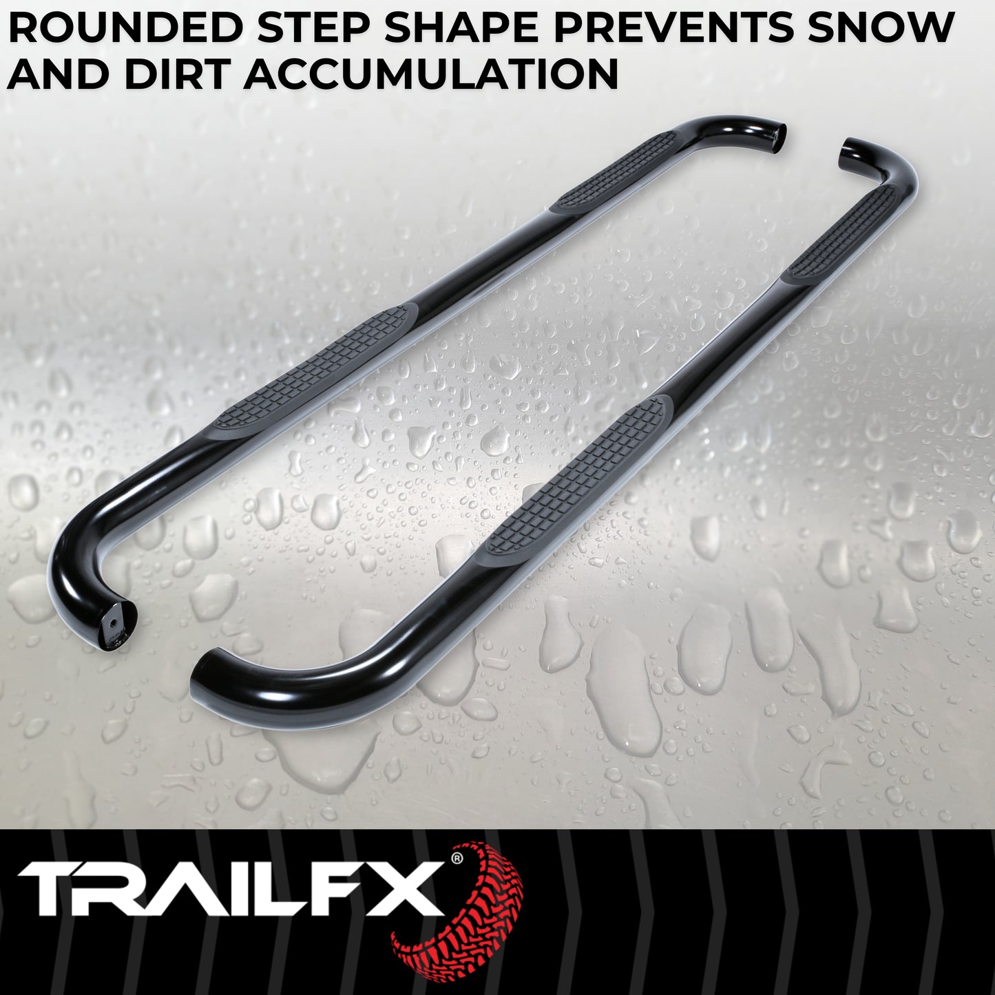 3 Inch Round Bent Powder Coated Black Steel Without End Caps Rocker Panel Mount by TrailFX