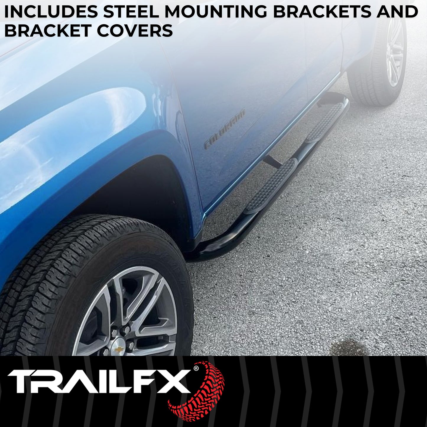 3 Inch Round Bent Powder Coated Black Steel Without End Caps Rocker Panel Mount by TrailFX