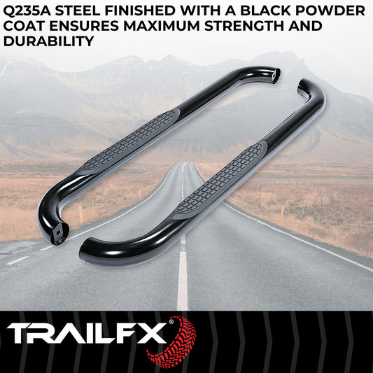 3 Inch Round Bent Powder Coated Black Steel Without End Caps Rocker Panel Mount by TrailFX