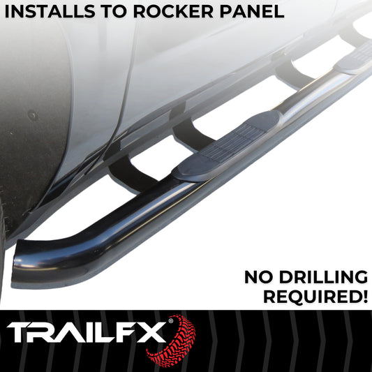 3 Inch Round Bent 60 Degree Pwdr Ctd Black Steel W/O End Caps Rocker Panel Mount by TrailFX