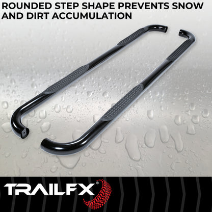 With Step Pads 3 In Round Bent 90 Degree Powder Coated Black Steel Without End C by TrailFX