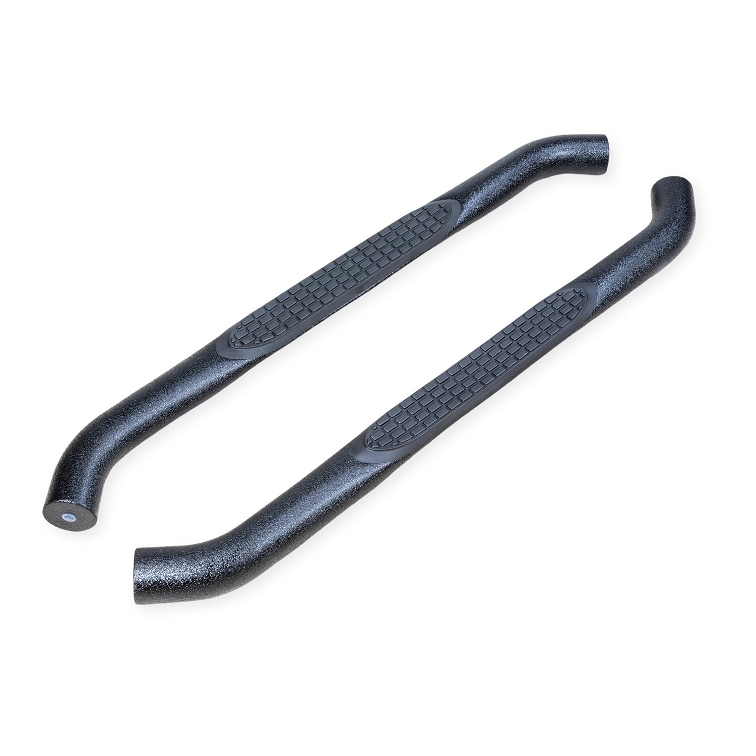 With Step Pads 3 In Round Bent 90 Degree Powder Coated Black Steel Without End C by TrailFX