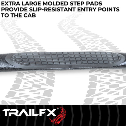 With Step Pads 3 In Round Bent 90 Degree Powder Coated Black Steel Without End C by TrailFX