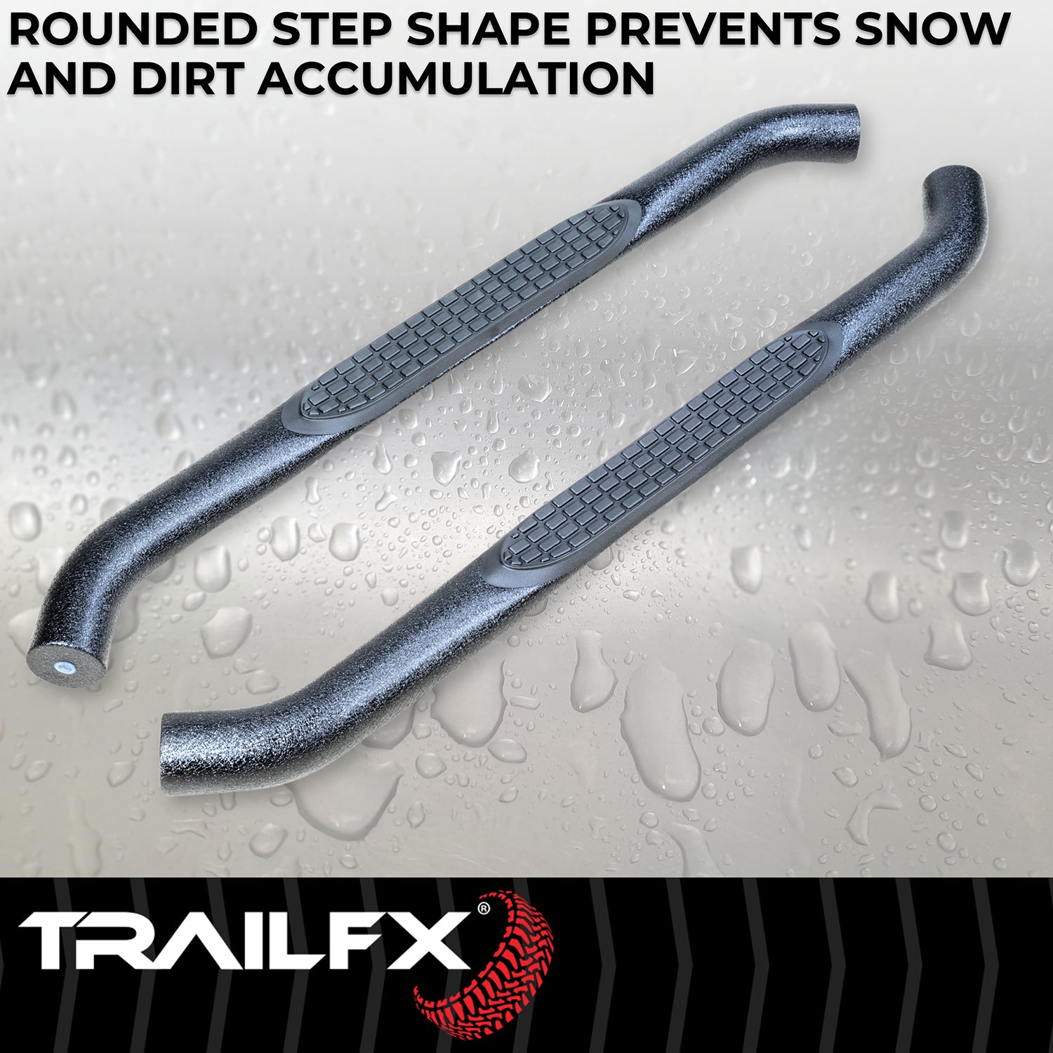 With Step Pads 3 In Round Bent 90 Degree Powder Coated Black Steel Without End C by TrailFX
